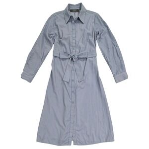Primark Womens Blue White Striped Button Front Midi Shirt Dress Size 2 W475